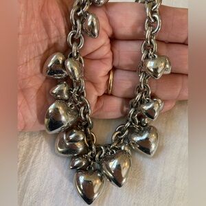 Trifari TM Vintage 80’s Necklace with Chunky Puffy‎ Heart Charms Rare